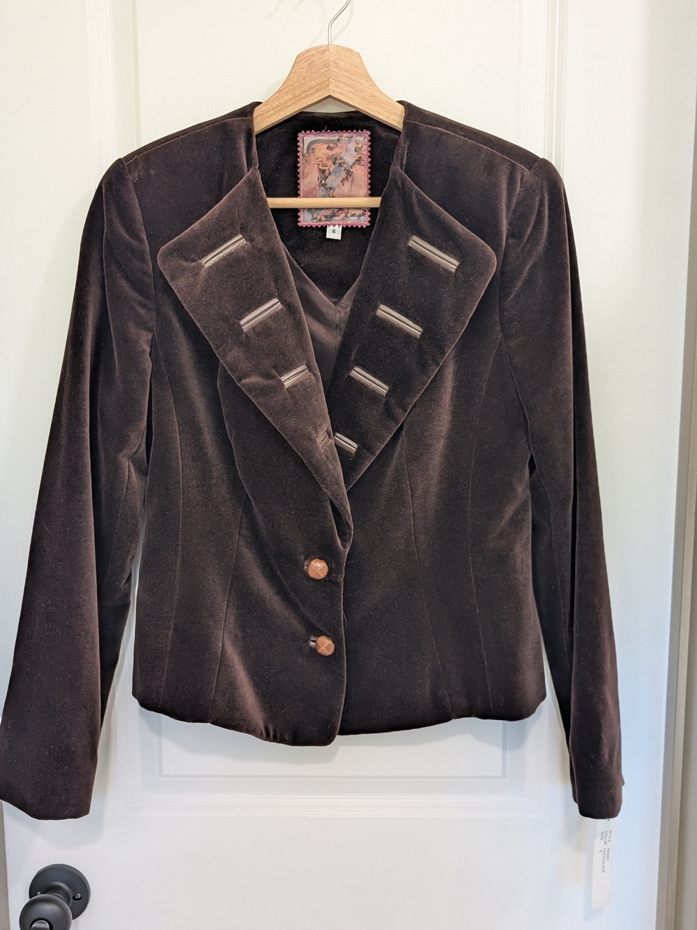 Z By Zelda Vintage Velvet Notch Lapel Jacket in Dark Brown NWT Size 6